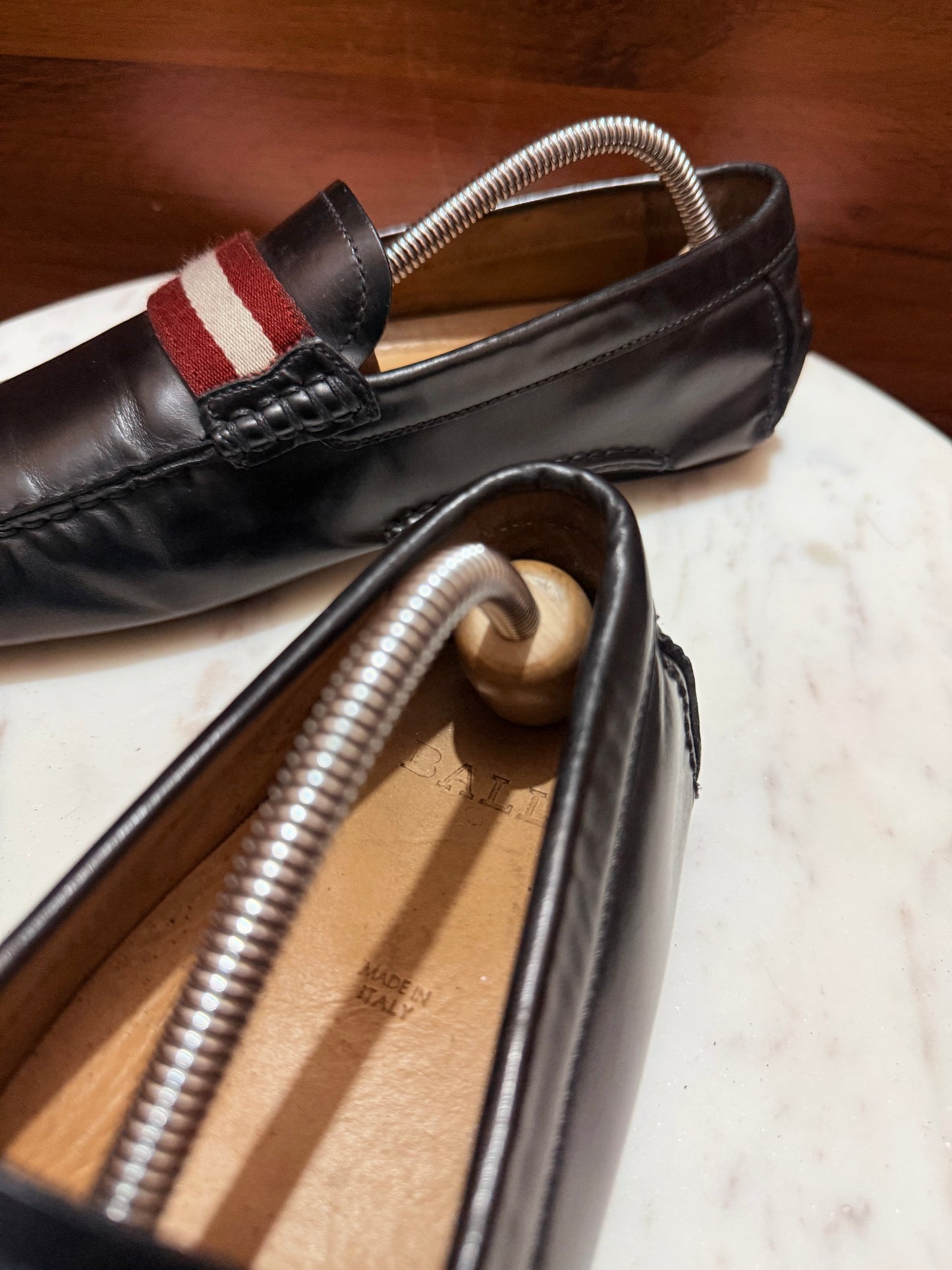 Bally Web Stripe Leather Driving Loafers