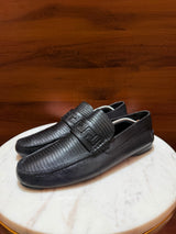 Versace Greca Pattern Textured Leather Driving Loafers