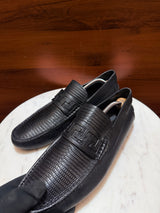 Versace Greca Pattern Textured Leather Driving Loafers
