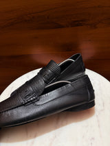 Versace Greca Pattern Textured Leather Driving Loafers