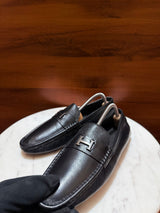 Hermès Tenor H Buckle Grained Leather Driving Loafers
