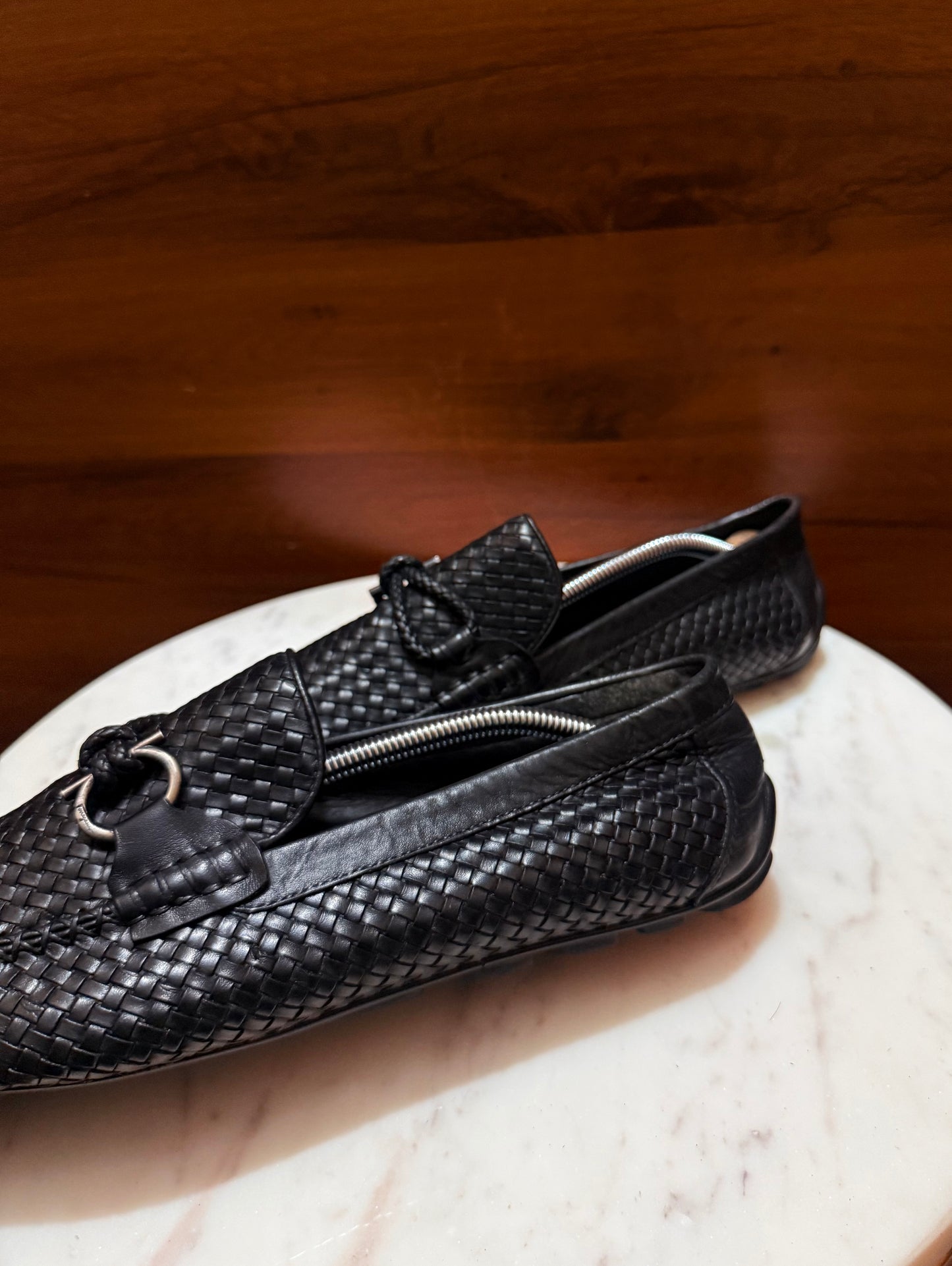 Salvatore Ferragamo Woven Leather Gancini Driving Loafers