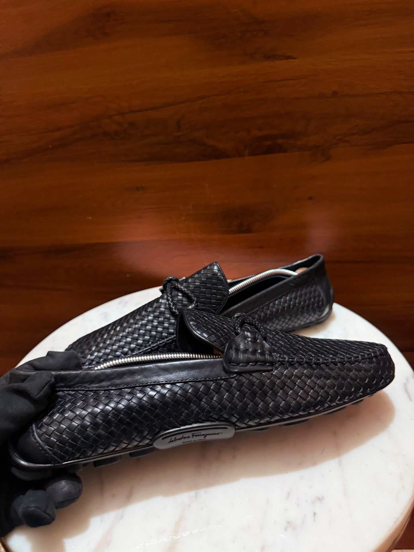 Salvatore Ferragamo Woven Leather Gancini Driving Loafers