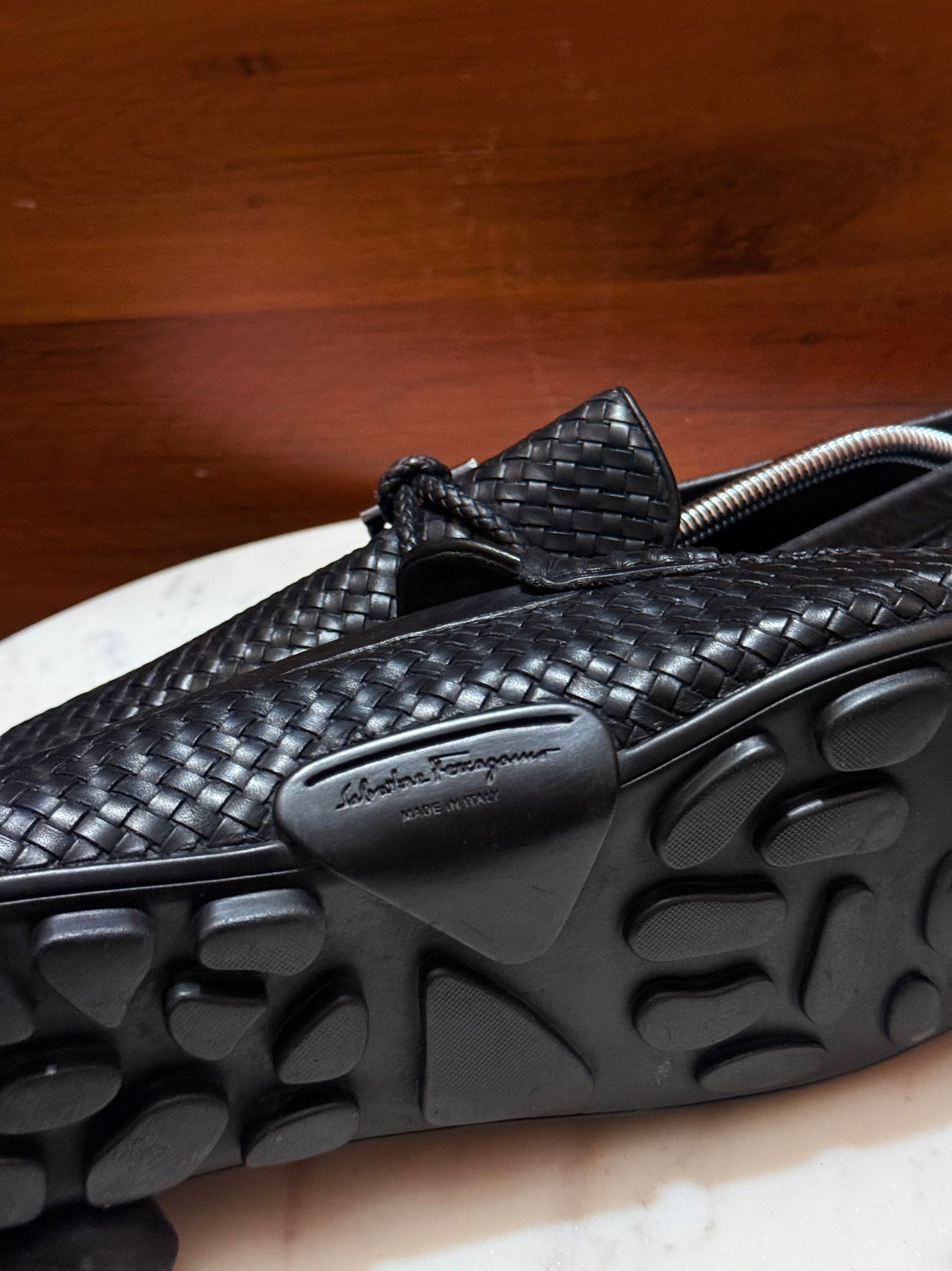 Salvatore Ferragamo Woven Leather Gancini Driving Loafers