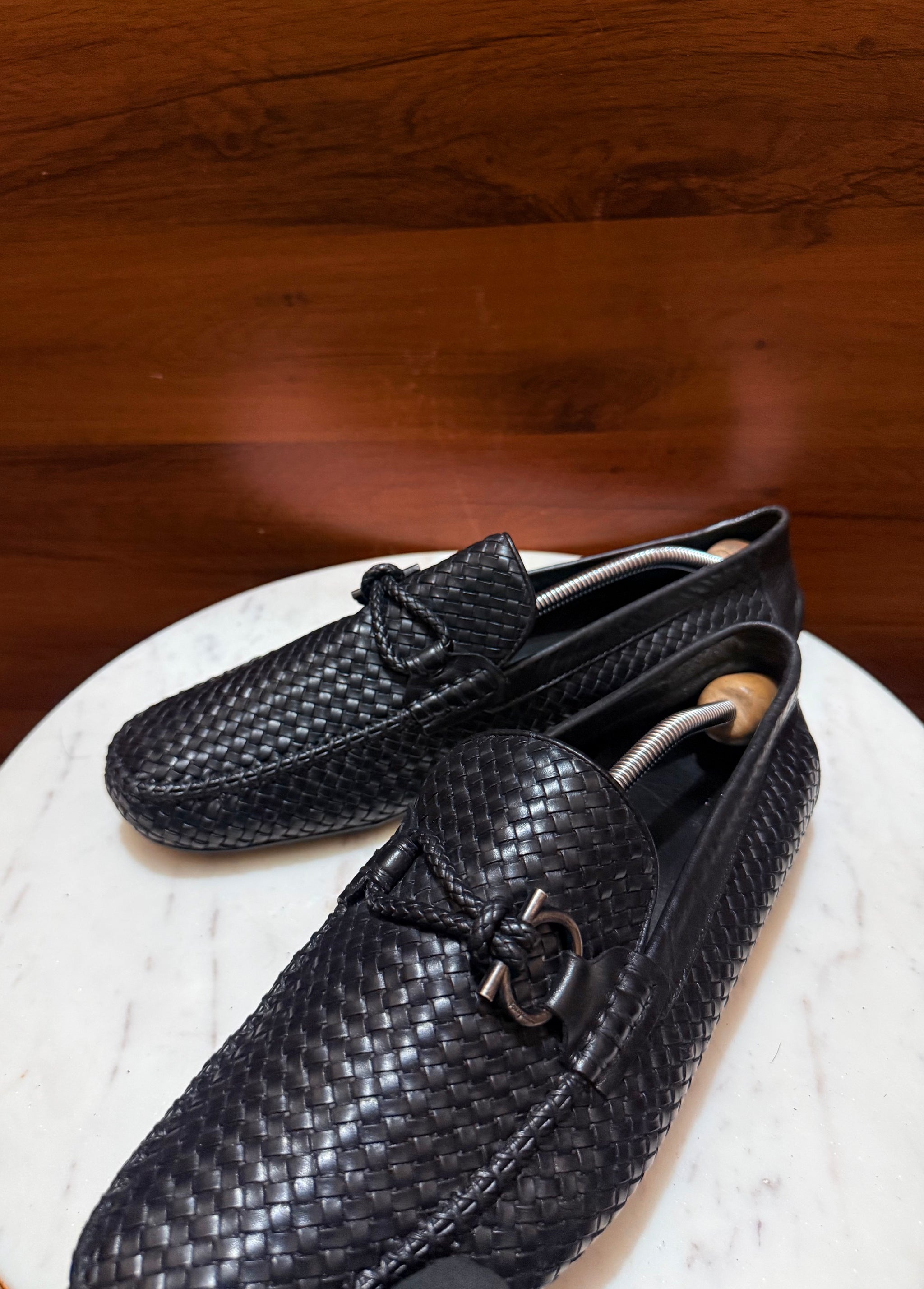 Salvatore Ferragamo Woven Leather Gancini Driving Loafers