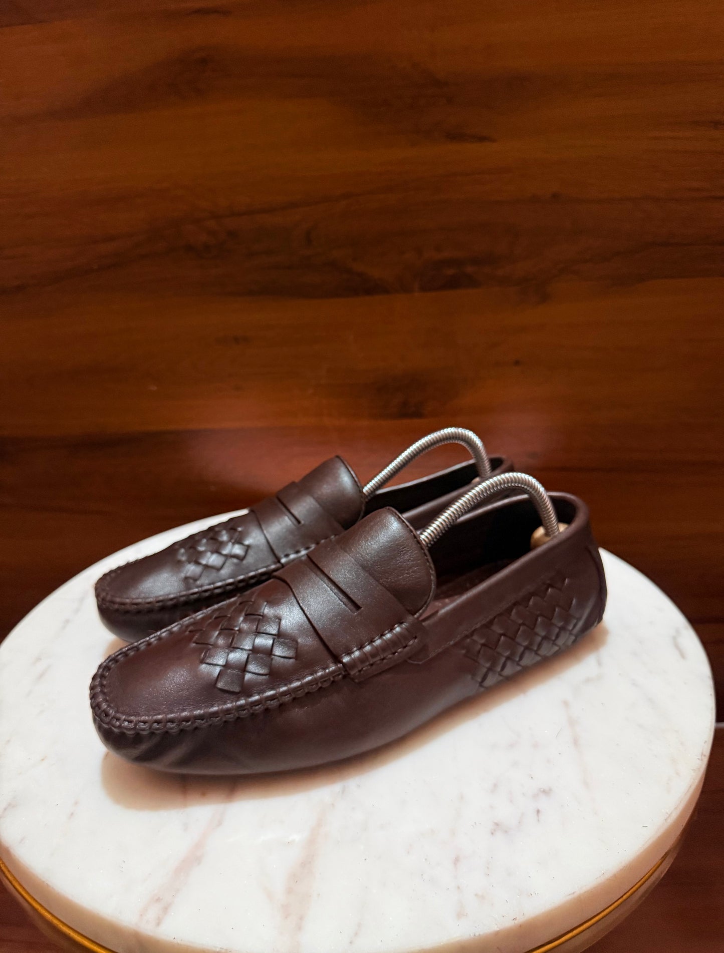 Bottega Veneta Intrecciato Leather Penny Driving Loafers