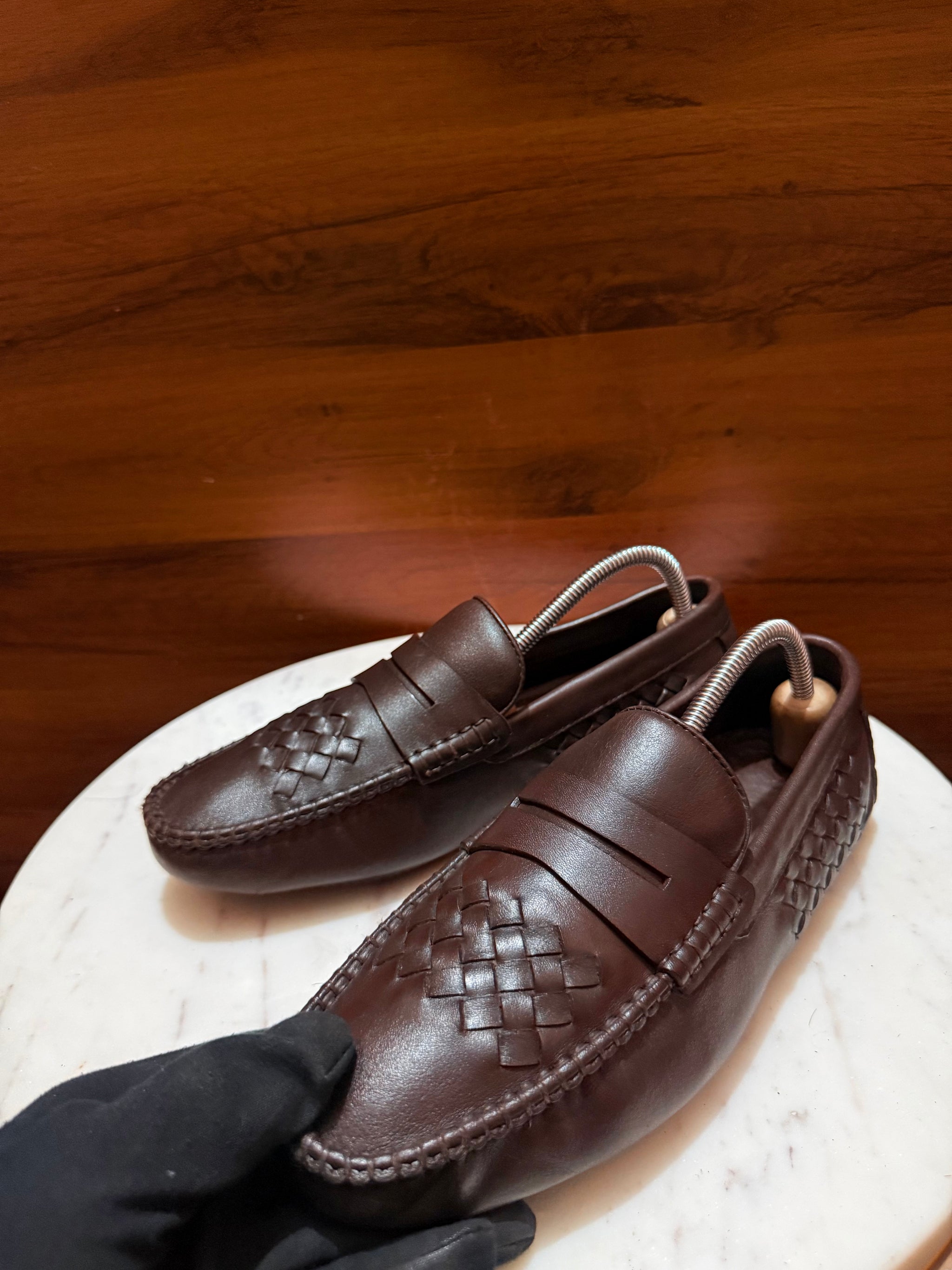 Bottega Veneta Intrecciato Leather Penny Driving Loafers