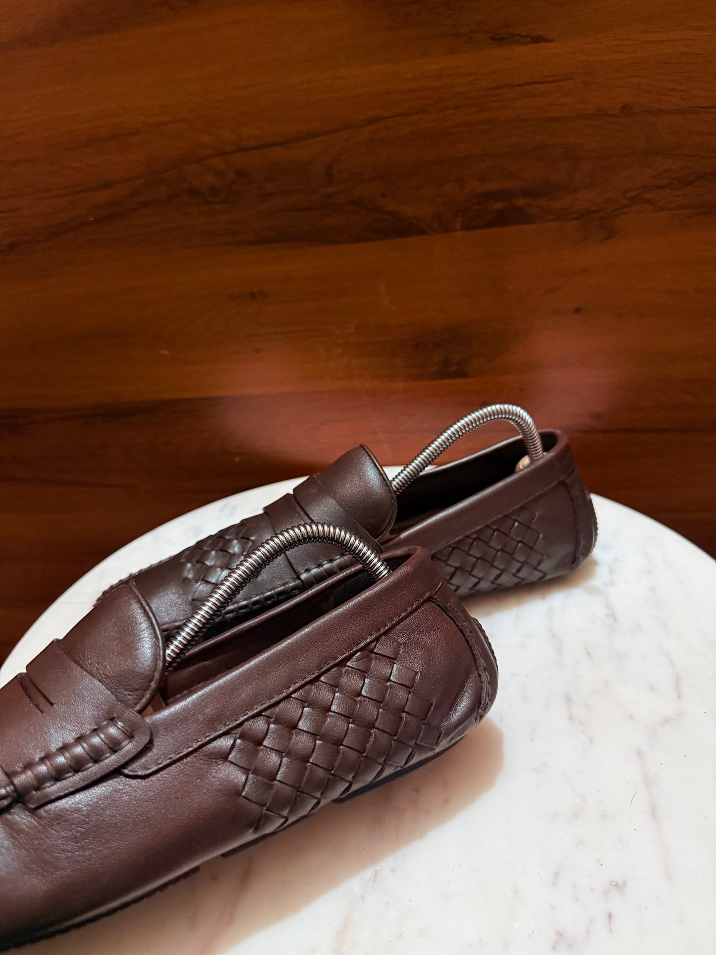 Bottega Veneta Intrecciato Leather Penny Driving Loafers