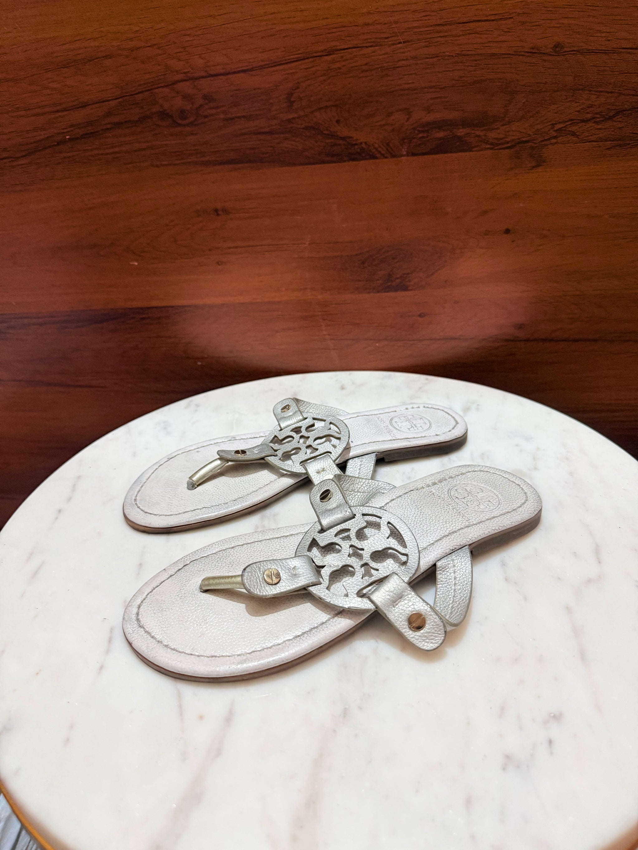 Tory Burch Miller Metallic Leather Flat Thong Sandals
