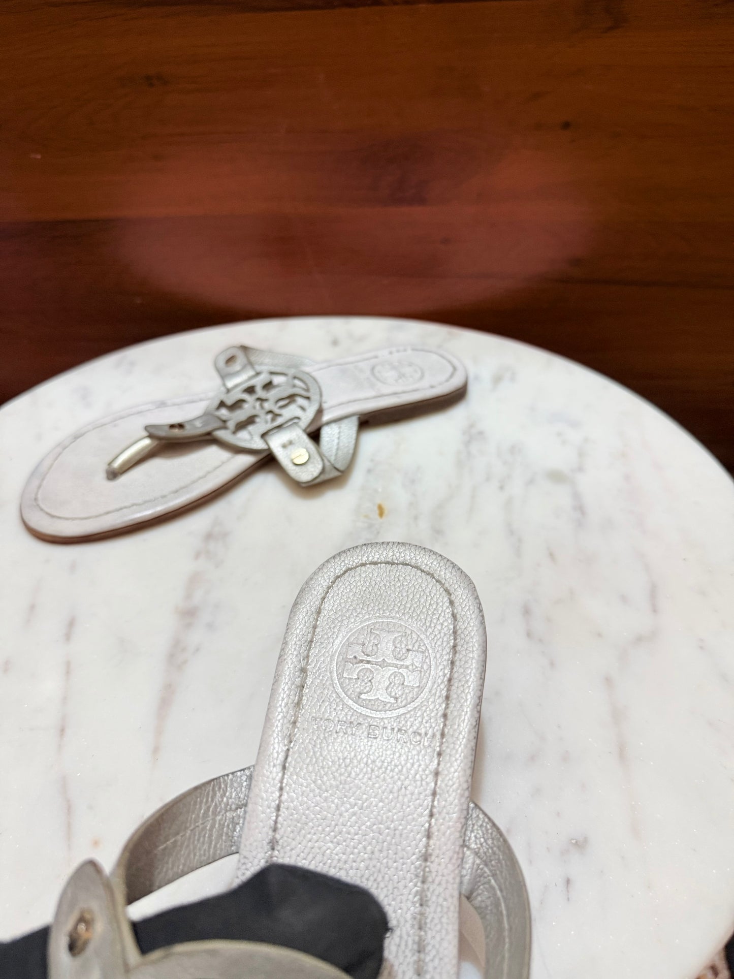 Tory Burch Miller Metallic Leather Flat Thong Sandals