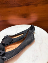 Ferragamo Glitter Bow Patent Cap-Toe Ballet Flats