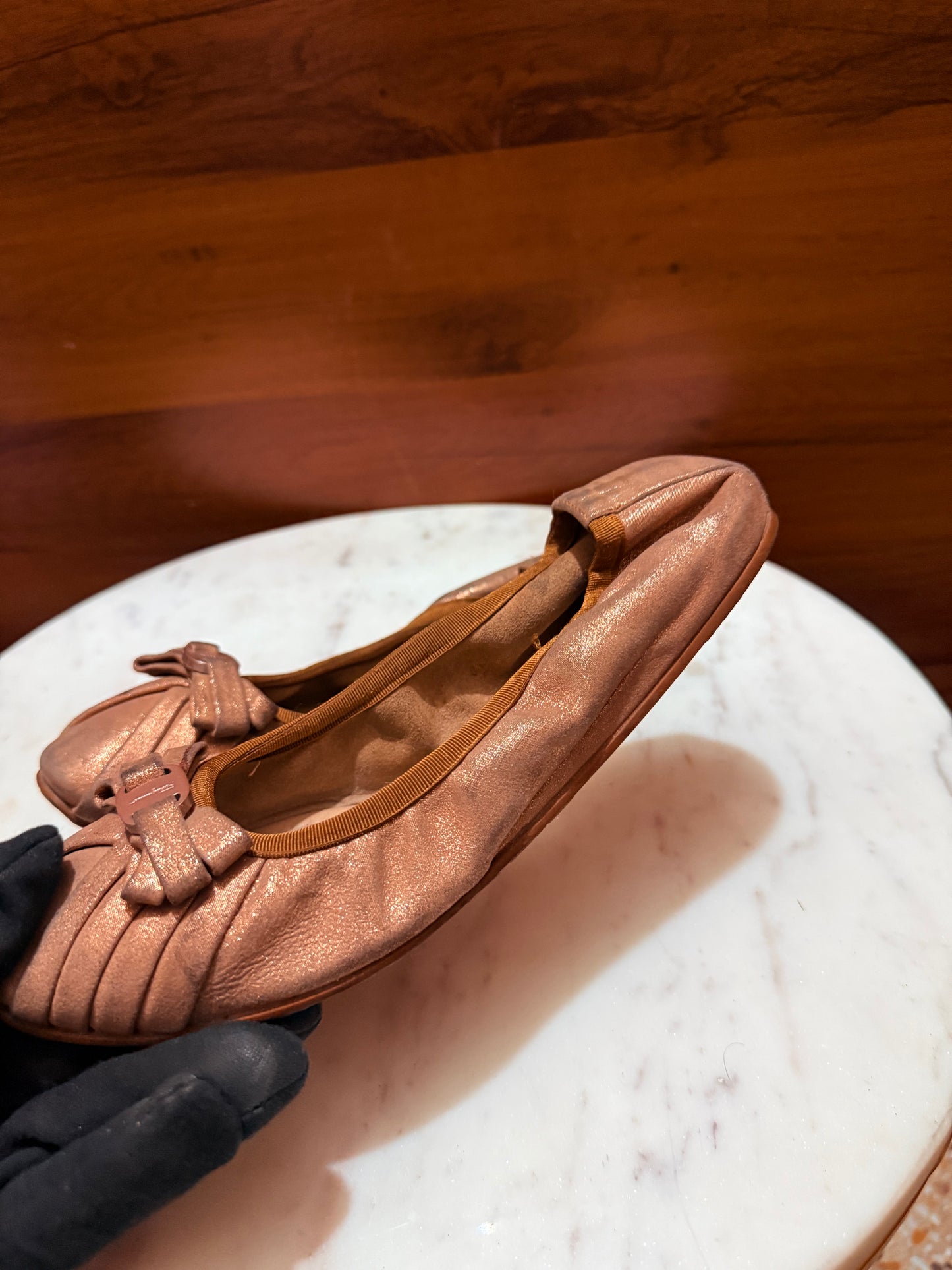 Salvatore Ferragamo My Joy Metallic Leather Ballet Flats
