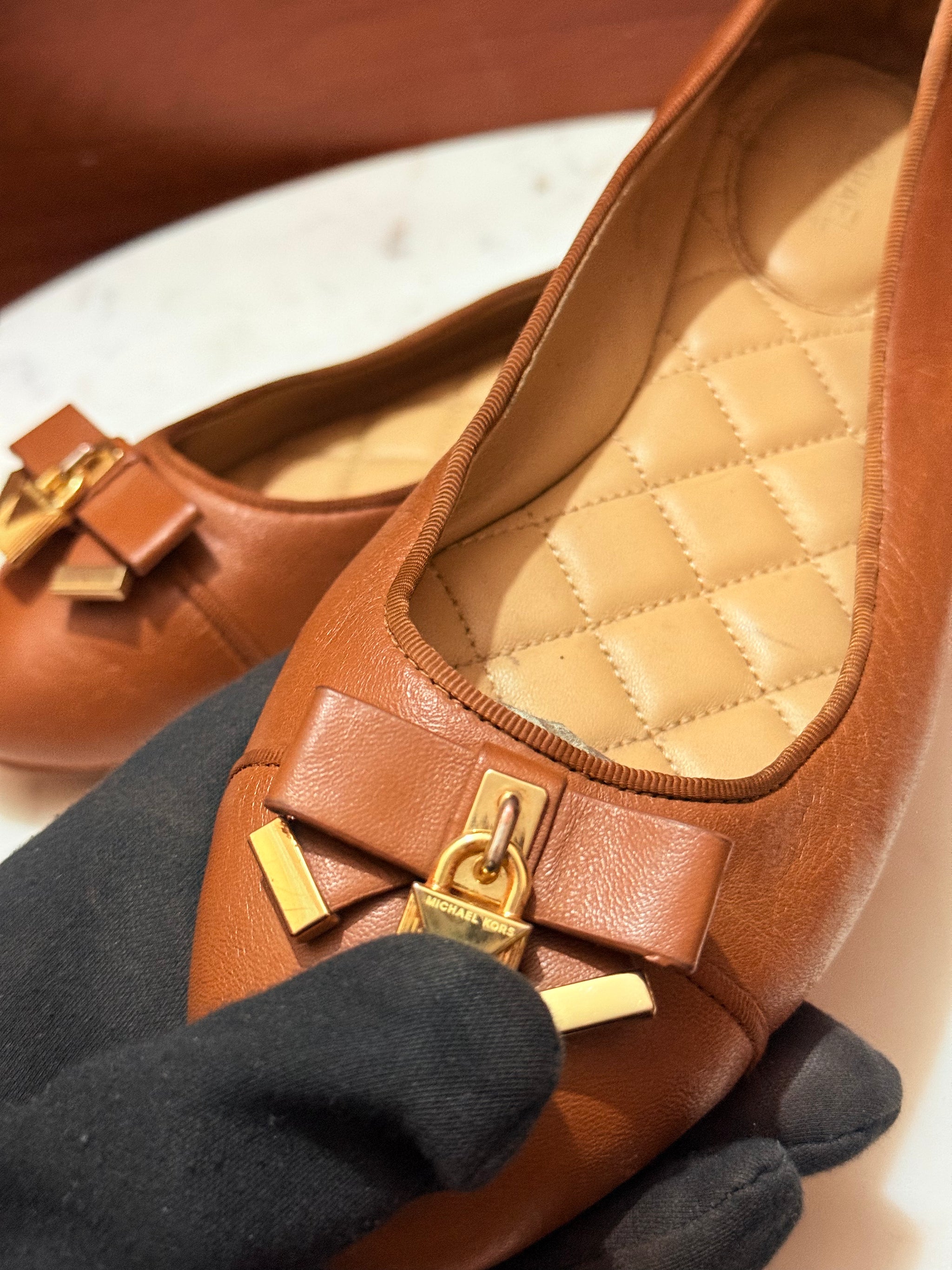 Michael Kors Fulton Leather Padlock Ballet Flats