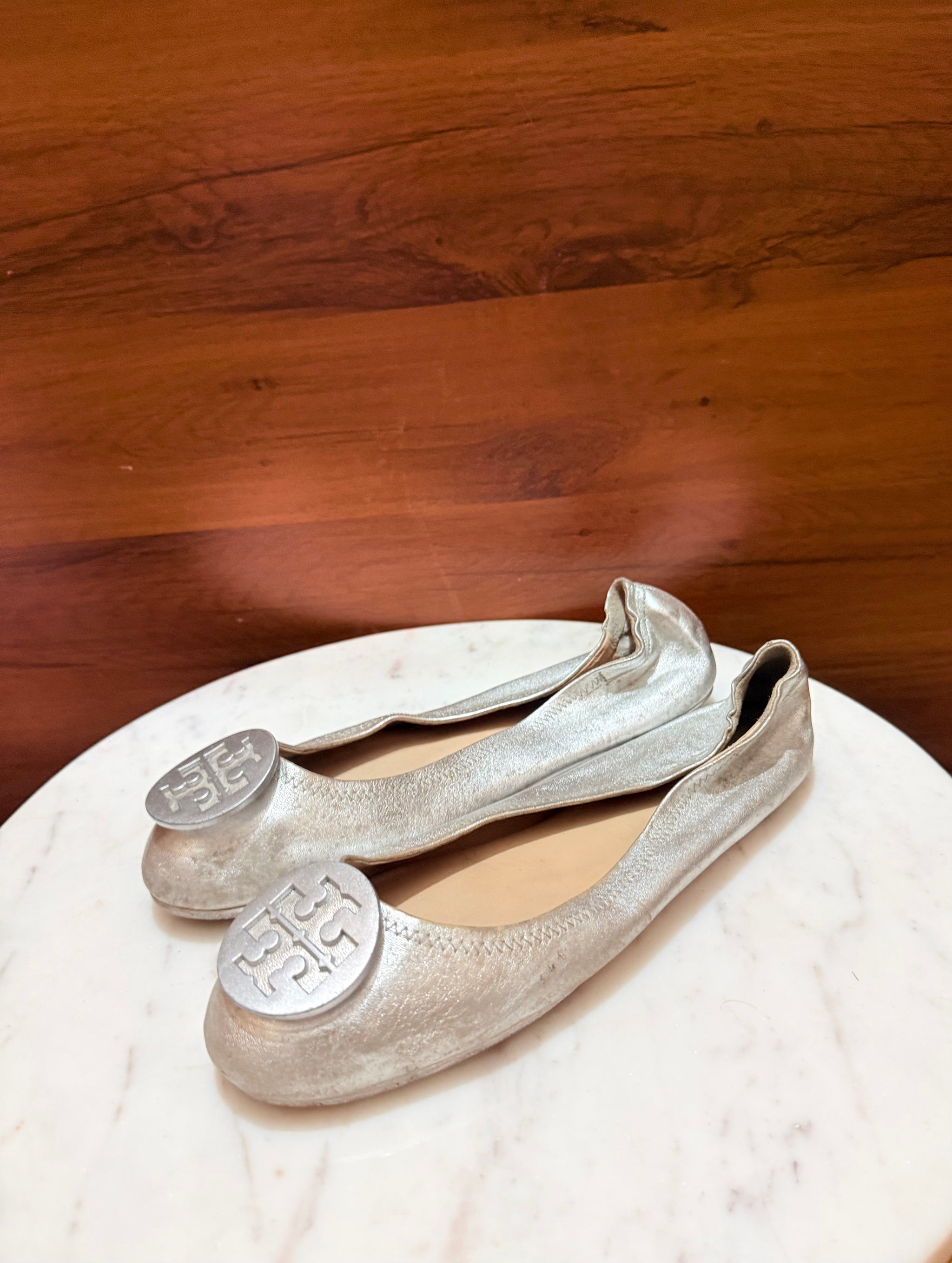 Tory Burch Reva Metallic Leather Ballet Flats