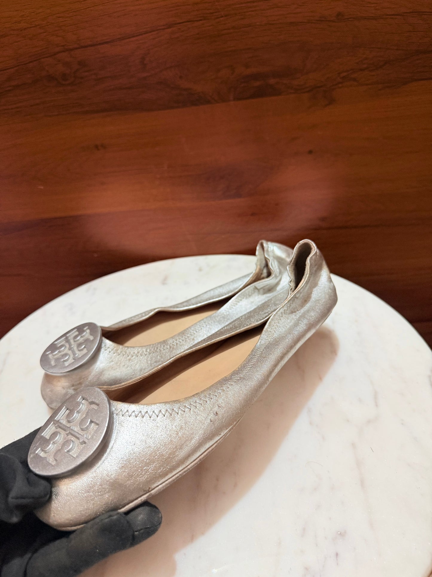 Tory Burch Reva Metallic Leather Ballet Flats