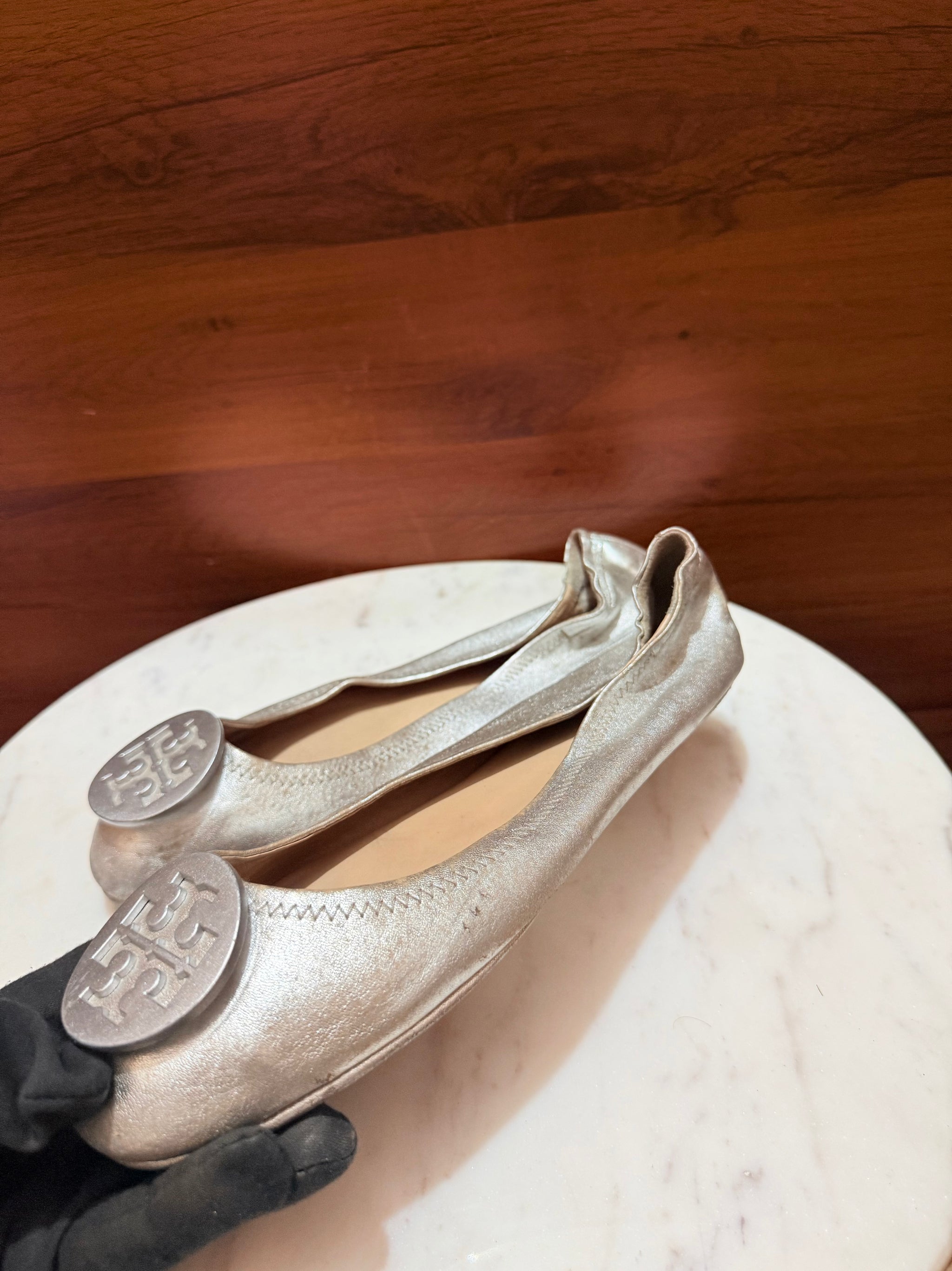 Tory Burch Reva Metallic Leather Ballet Flats