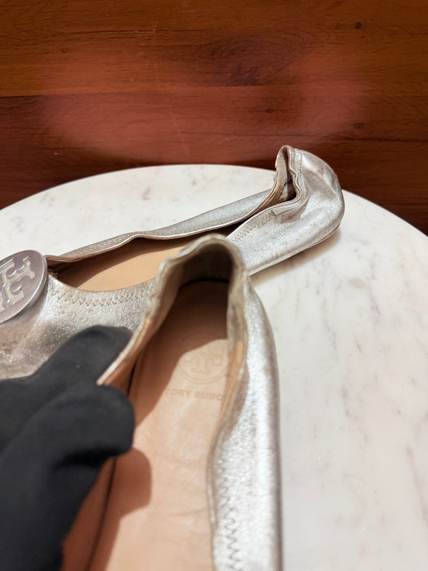 Tory Burch Reva Metallic Leather Ballet Flats