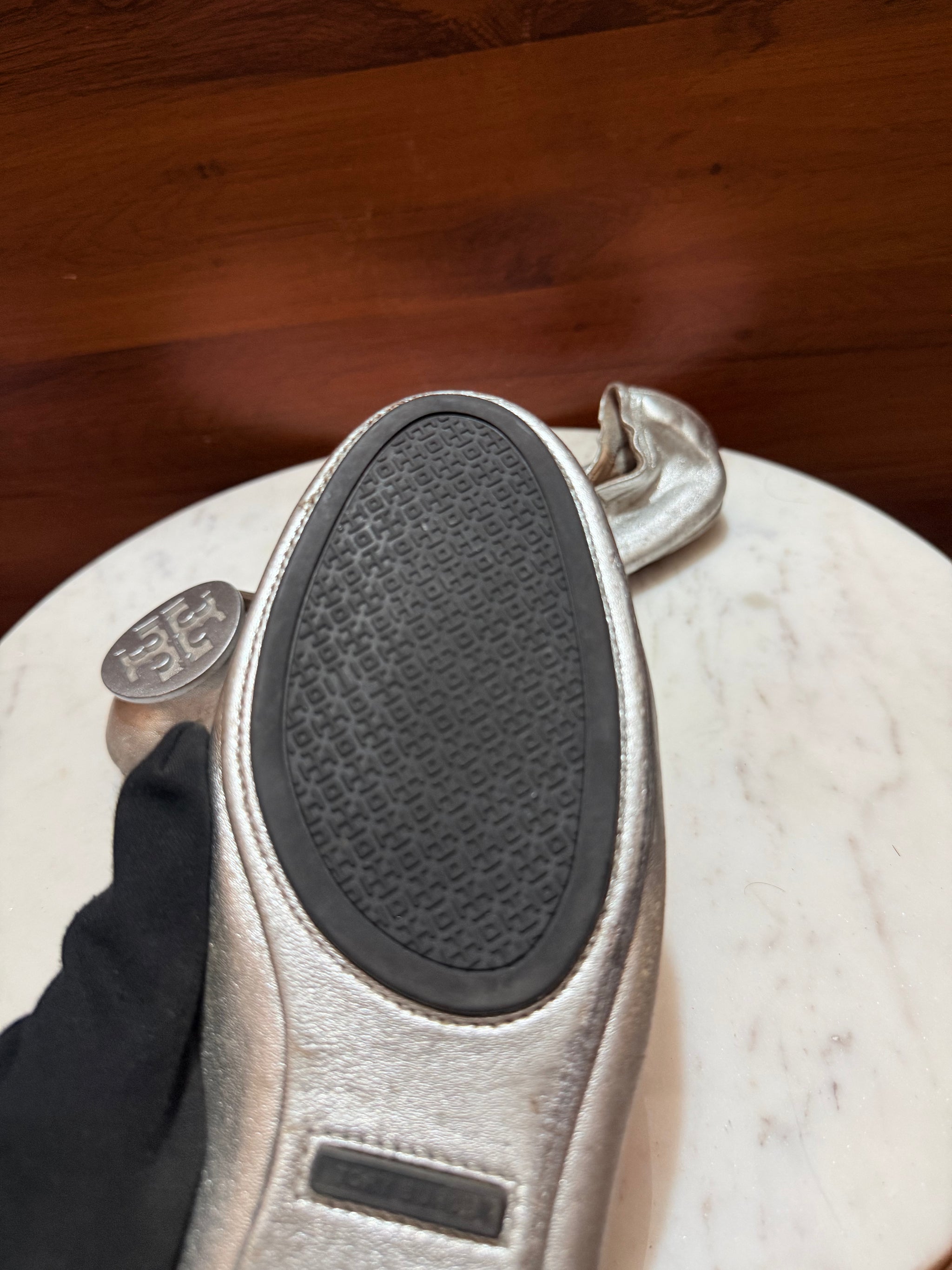 Tory Burch Reva Metallic Leather Ballet Flats