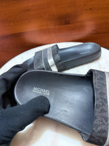 Michael Kors Metallic Stripe Leather Pool Slides