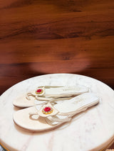 Chanel Camellia Flower Crystal Embellished Flat Thong Sandals