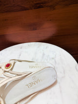 Chanel Camellia Flower Crystal Embellished Flat Thong Sandals
