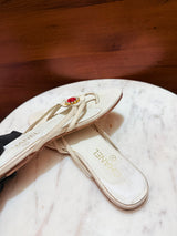 Chanel Camellia Flower Crystal Embellished Flat Thong Sandals