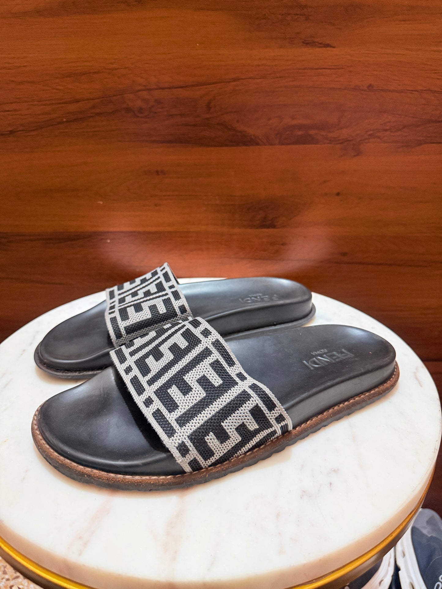 Fendi FF Motif Woven Fabric Slide Sandals