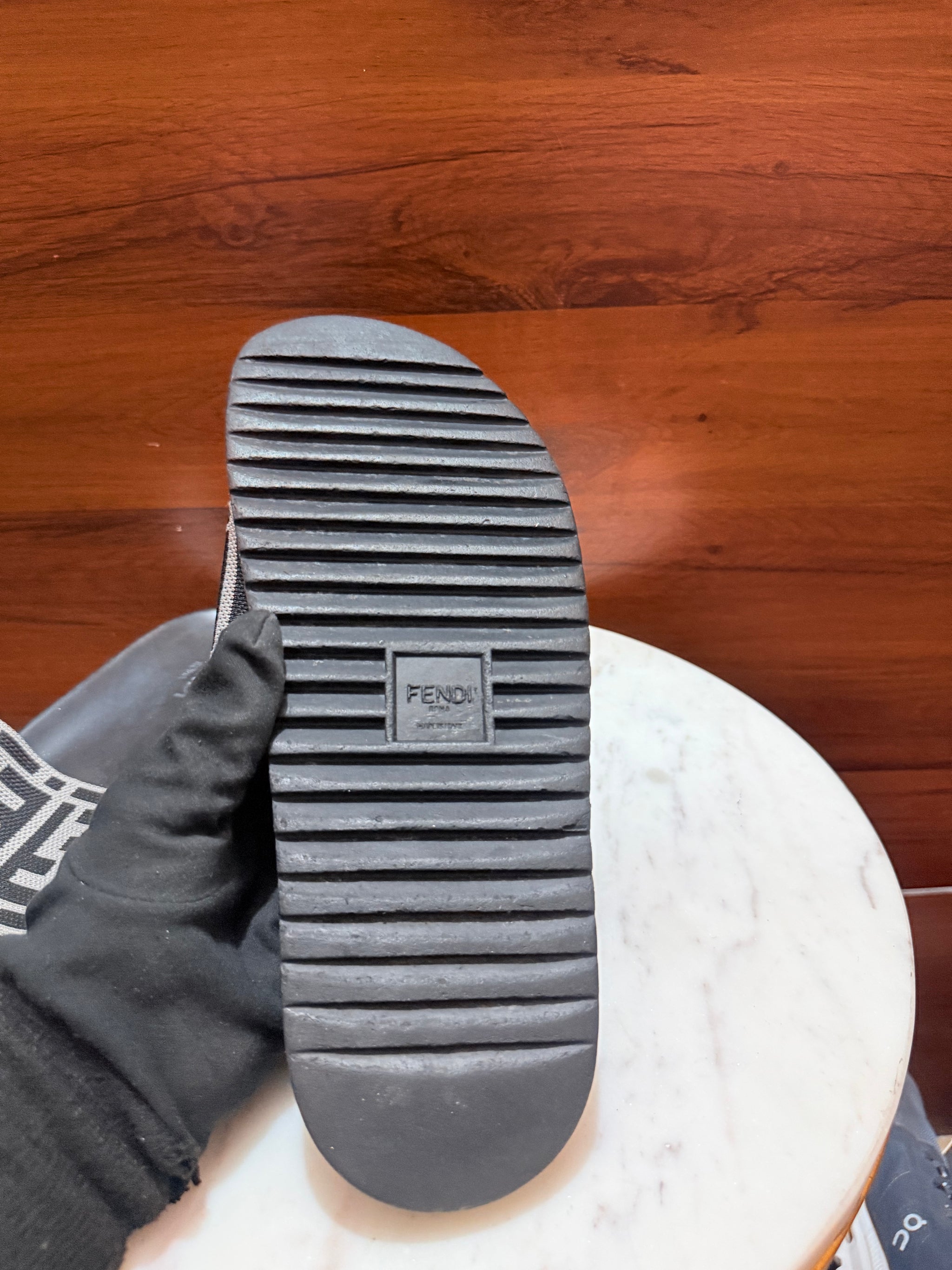 Fendi FF Motif Woven Fabric Slide Sandals