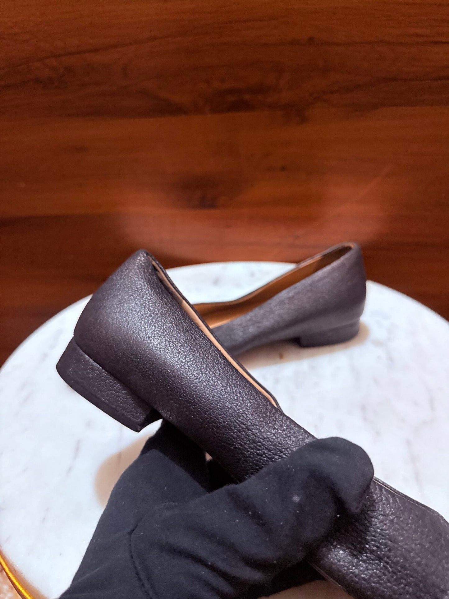 Chanel – Grained Caviar Leather Cap-Toe Mini Block Heel Pumps
