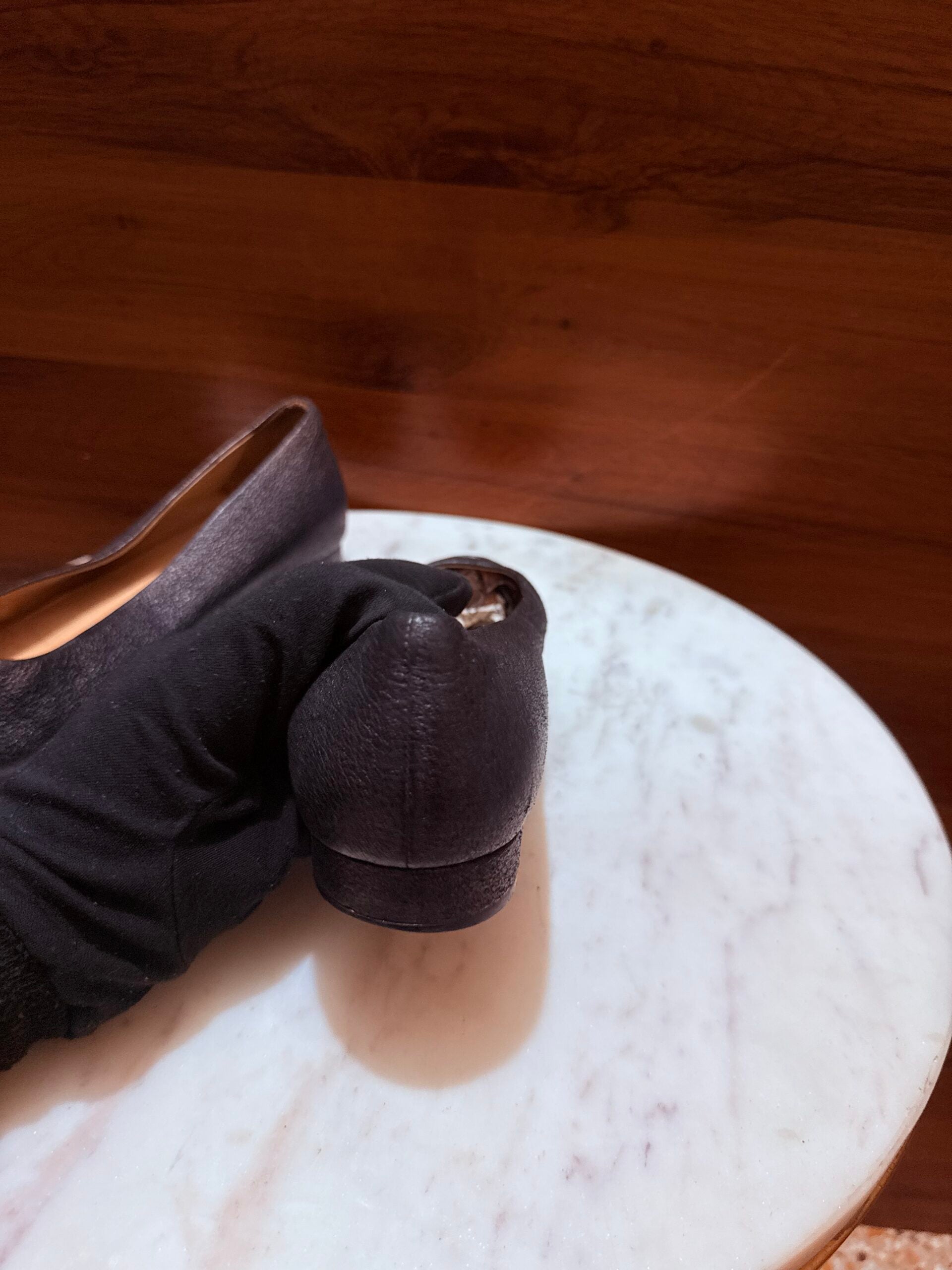 Chanel – Grained Caviar Leather Cap-Toe Mini Block Heel Pumps