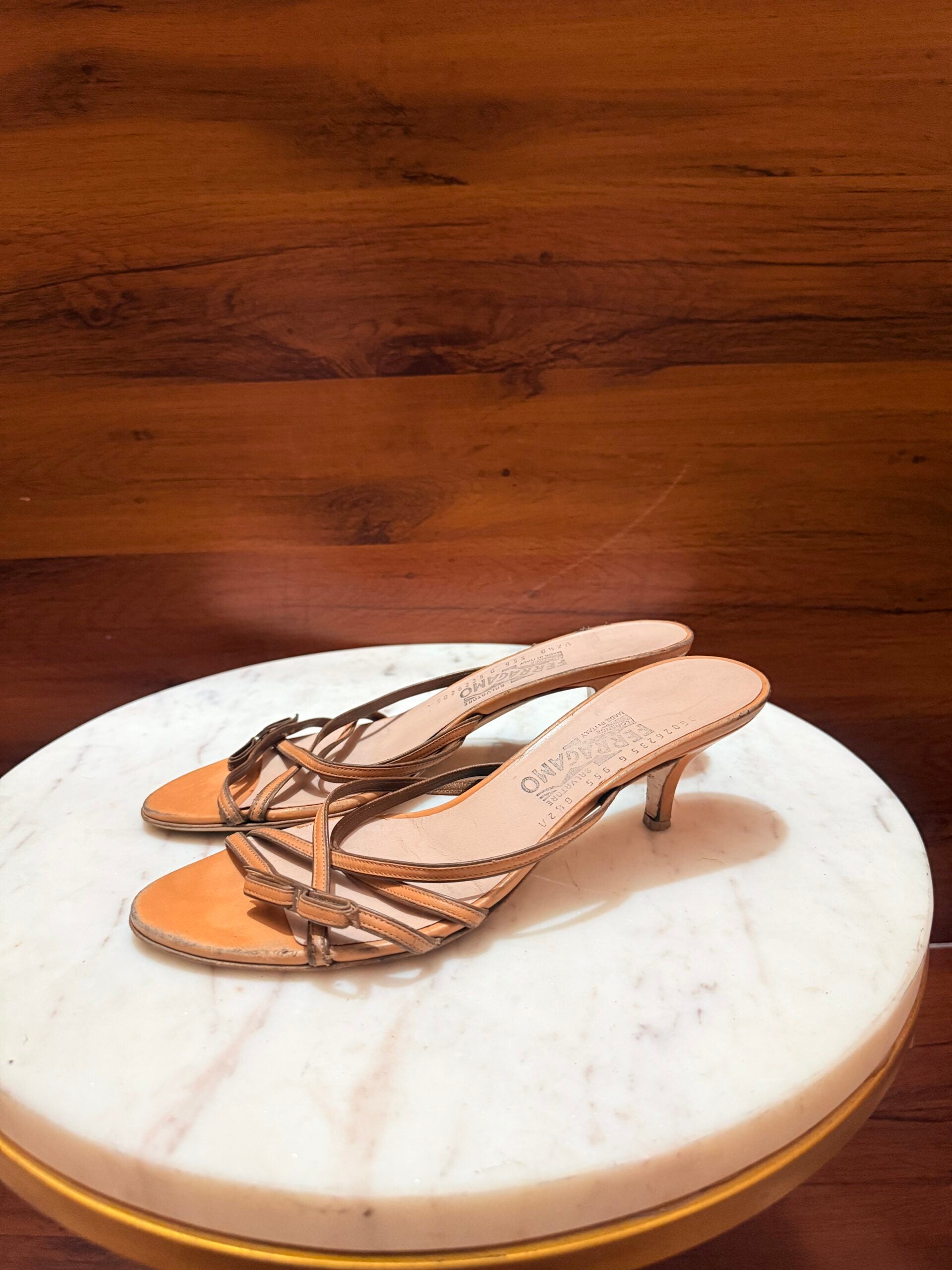 Ferragamo – Strappy Leather Kitten Heel Mule Sandals