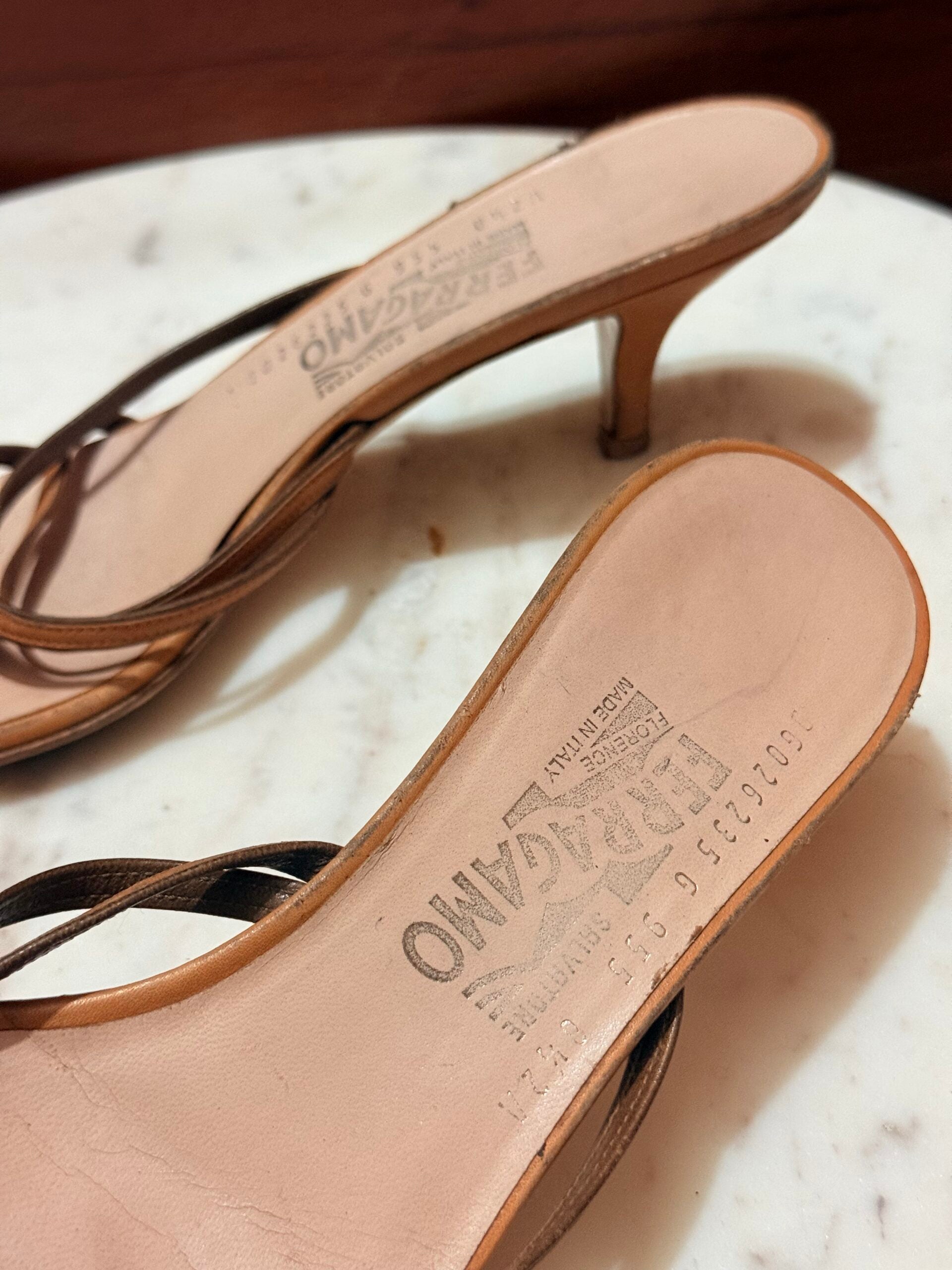 Ferragamo – Strappy Leather Kitten Heel Mule Sandals