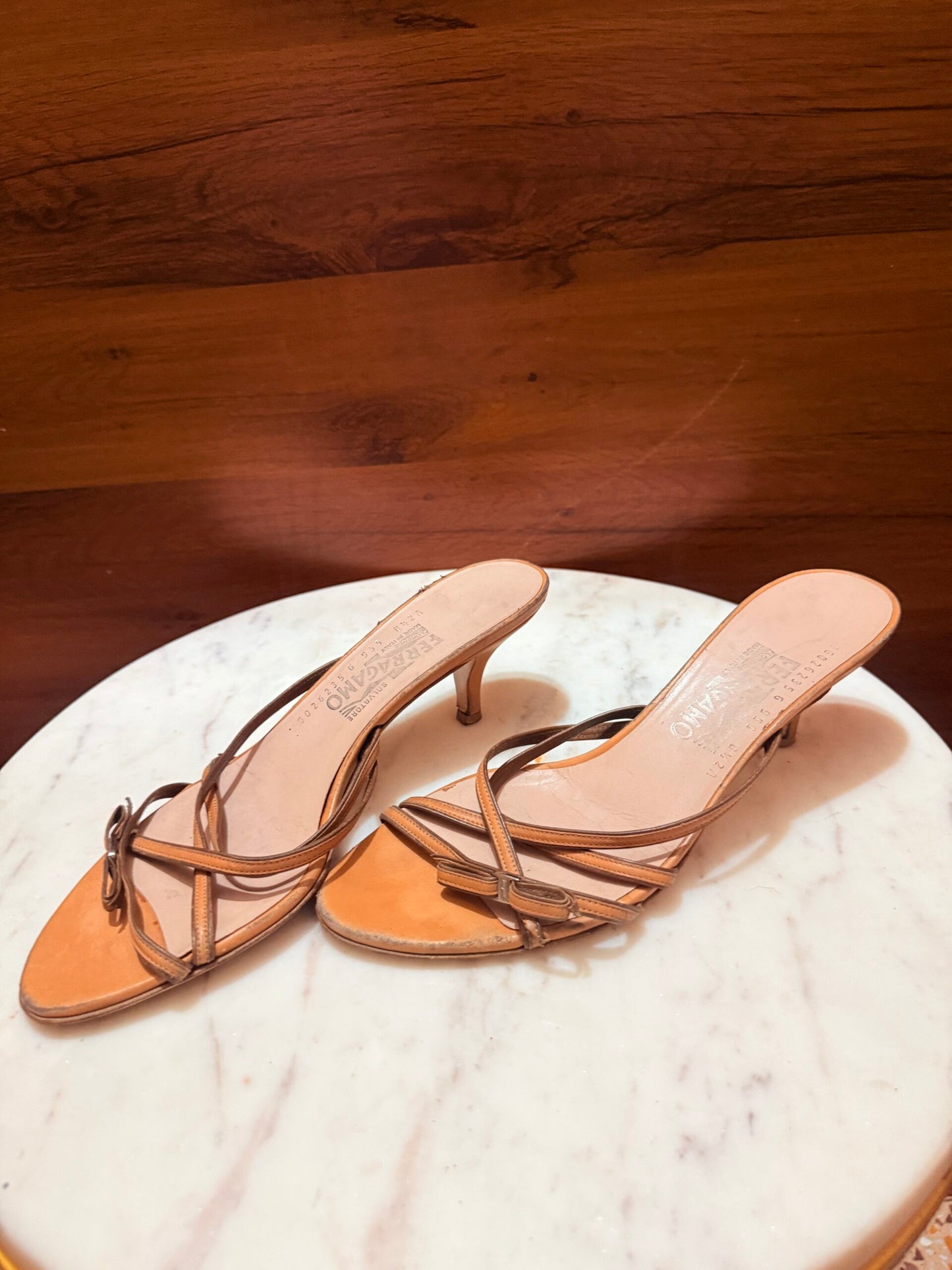 Ferragamo – Strappy Leather Kitten Heel Mule Sandals