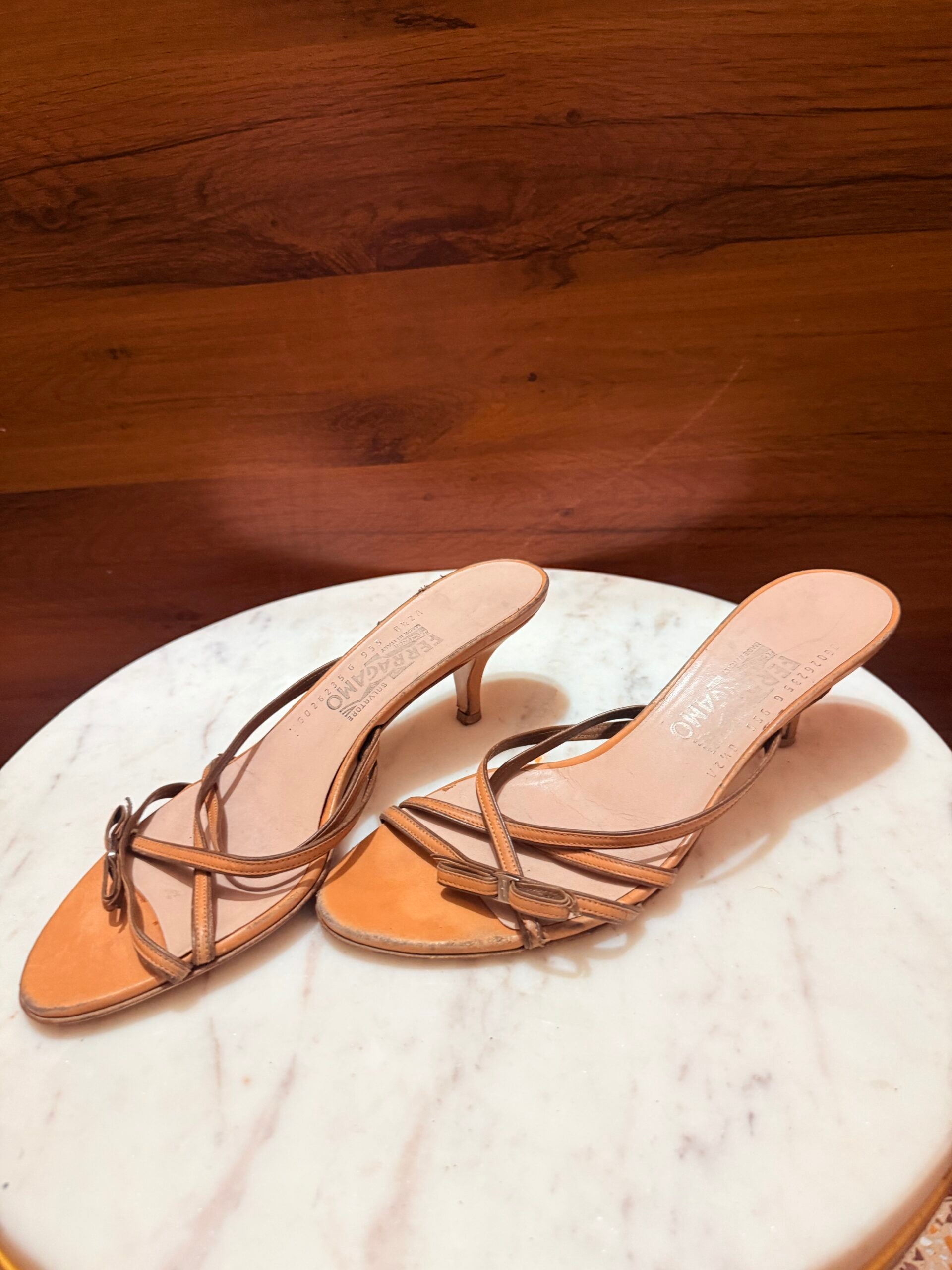 Ferragamo – Strappy Leather Kitten Heel Mule Sandals