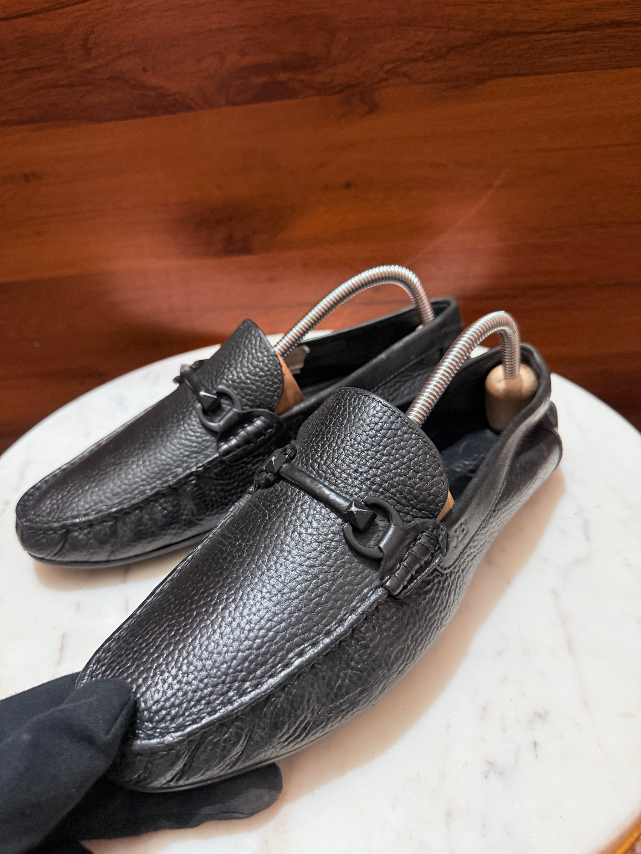 Bally Pebbled Leather Gancio Driving Loafers