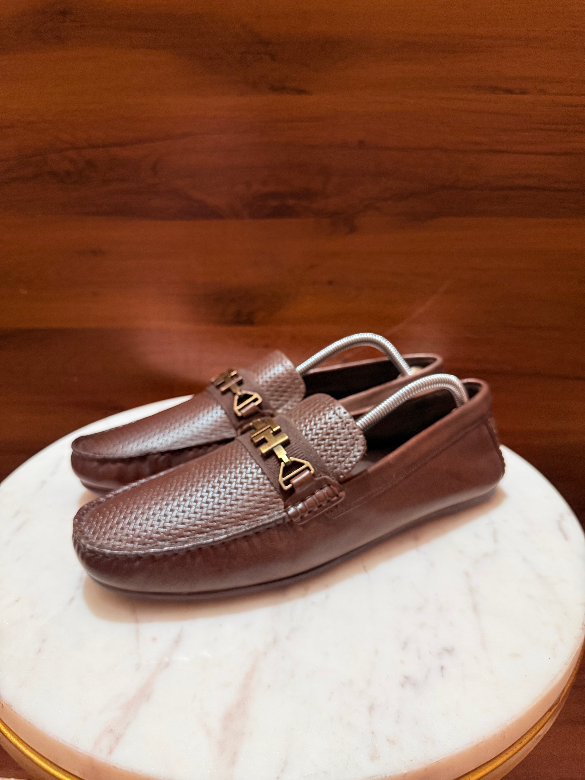 Aigner Woven Embossed Leather Bit Driving Loafers
