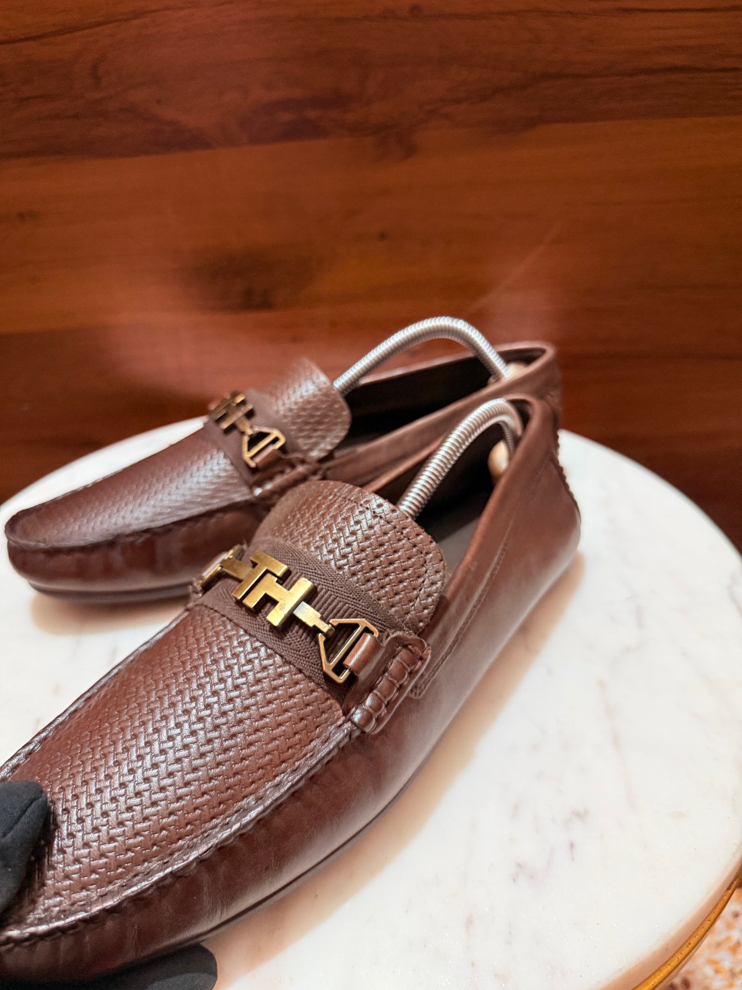 Aigner Woven Embossed Leather Bit Driving Loafers