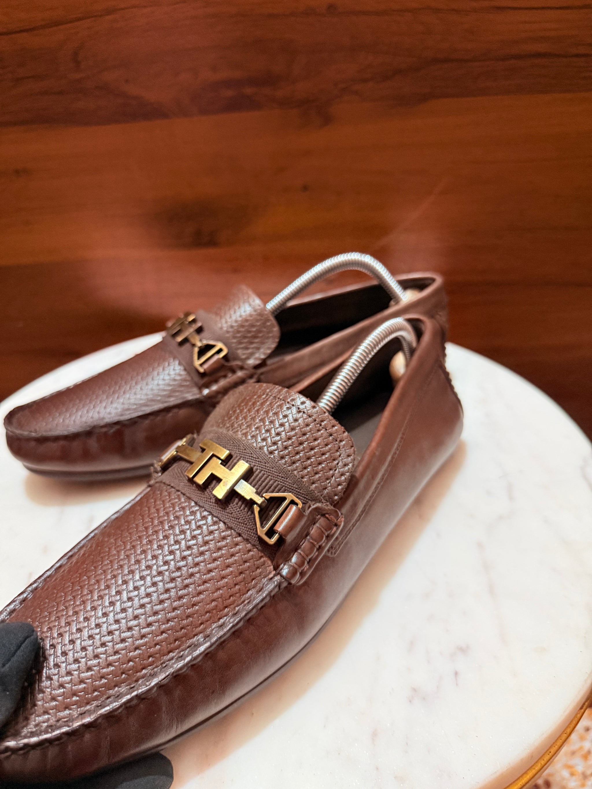 Aigner Woven Embossed Leather Bit Driving Loafers