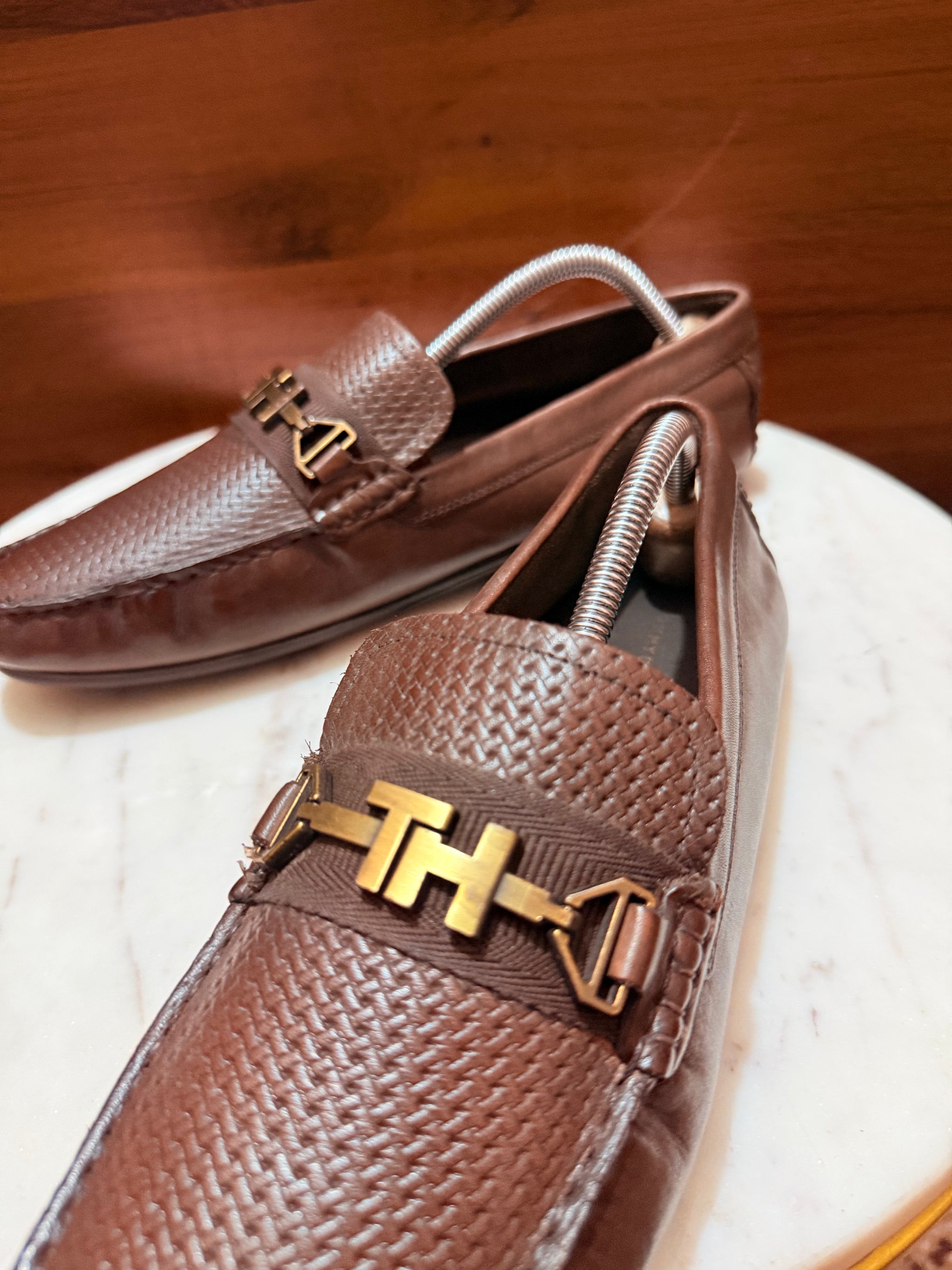 Aigner Woven Embossed Leather Bit Driving Loafers