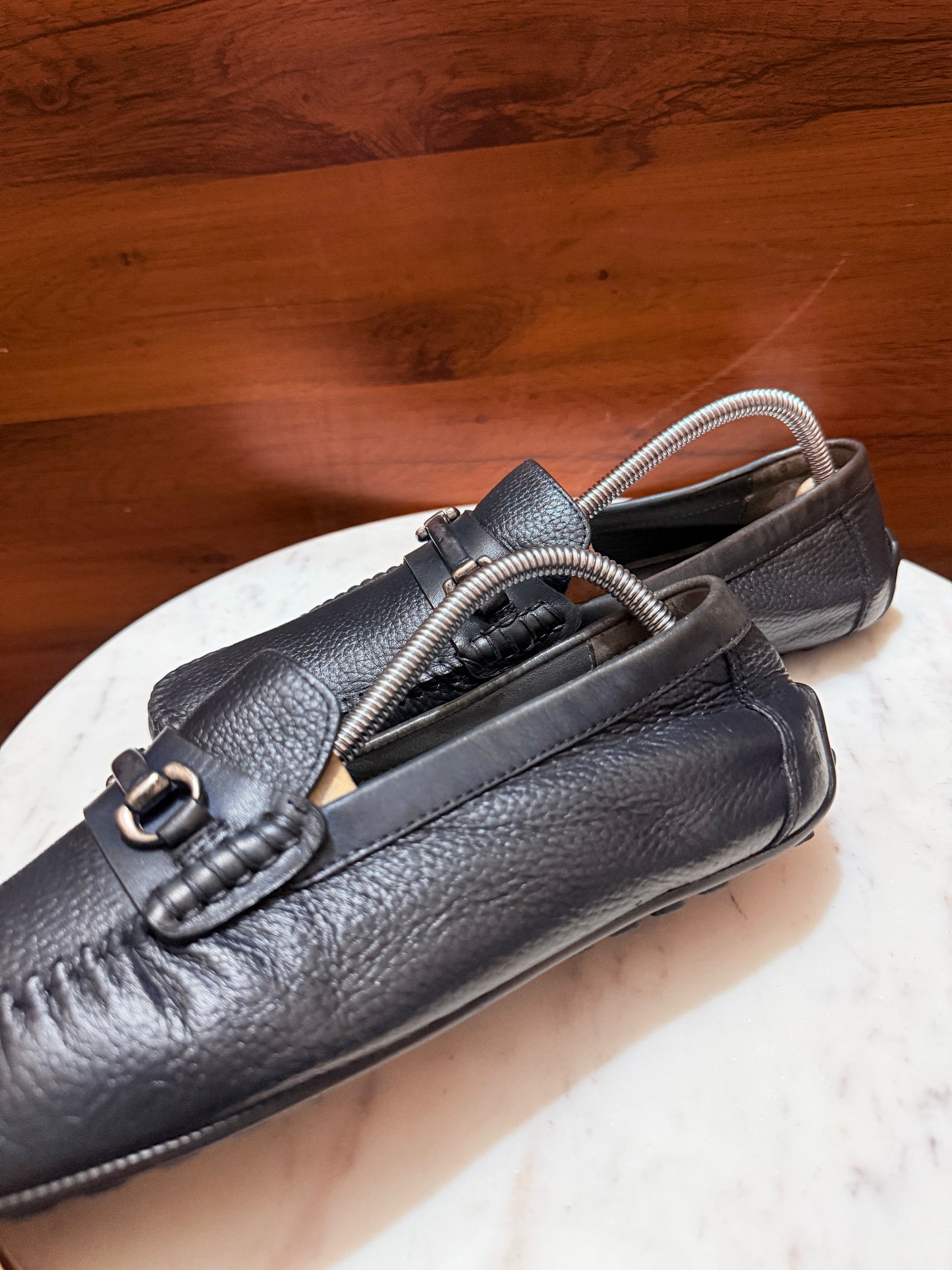 Rosso Brunello Pebbled Leather Gancini Bit Driving Loafers