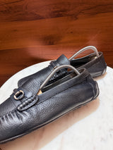 Rosso Brunello Pebbled Leather Gancini Bit Driving Loafers