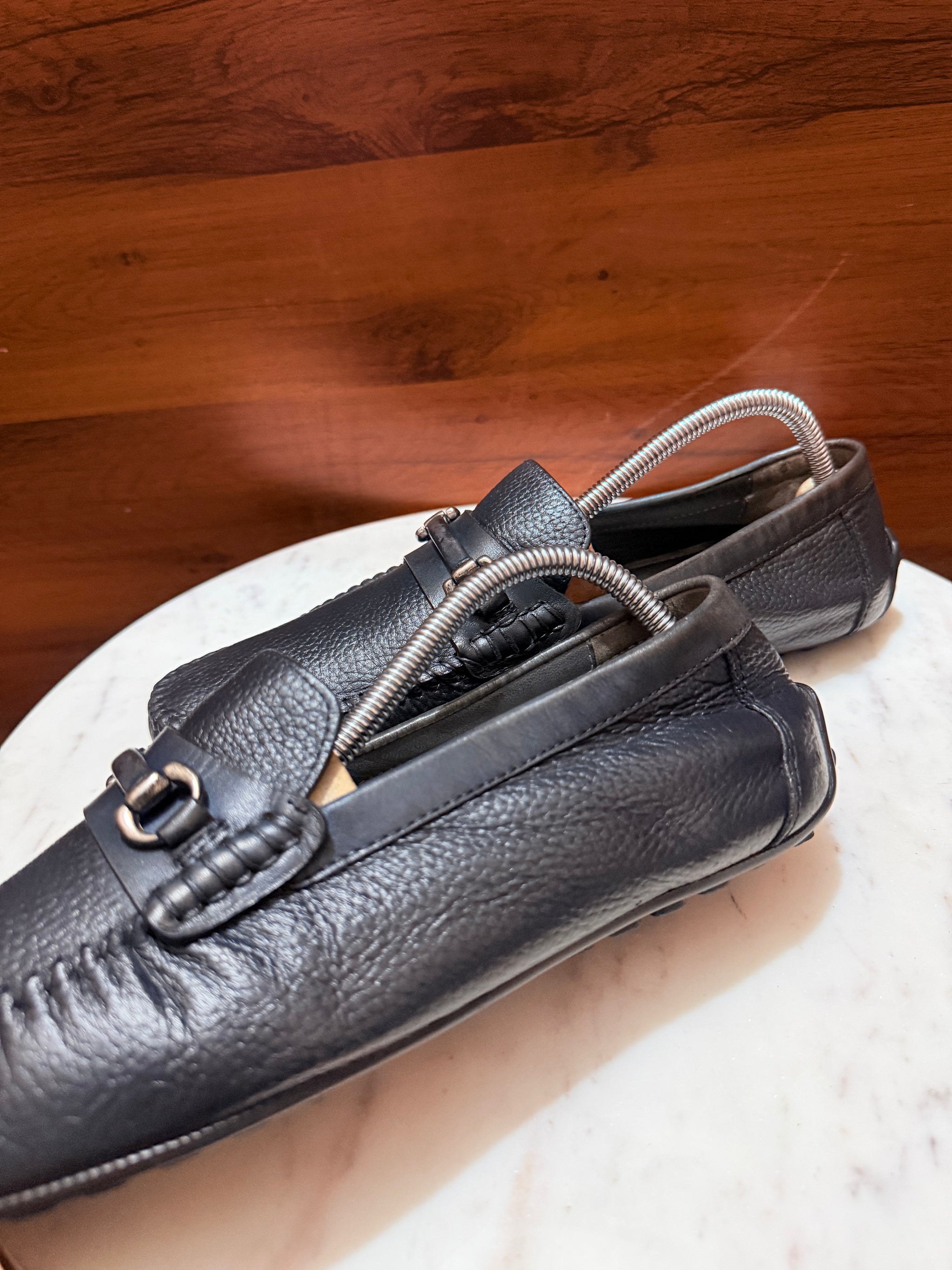 Rosso Brunello Pebbled Leather Gancini Bit Driving Loafers