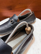Rosso Brunello Pebbled Leather Gancini Bit Driving Loafers