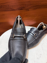 Rosso Brunello Pebbled Leather Gancini Bit Driving Loafers