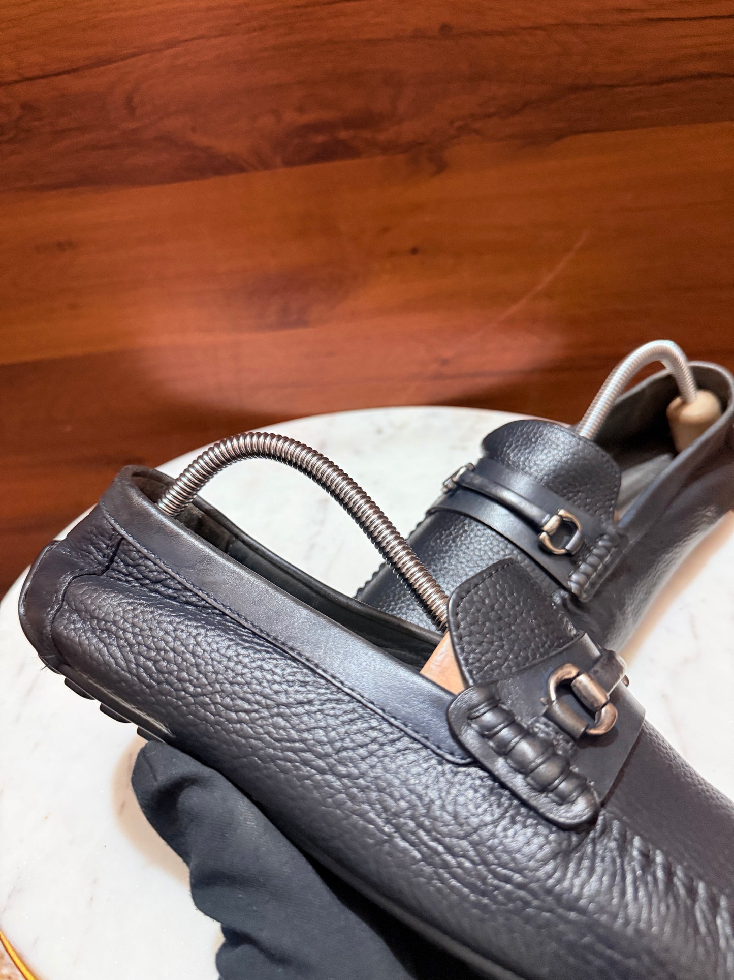 Rosso Brunello Pebbled Leather Gancini Bit Driving Loafers