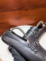 Rosso Brunello Pebbled Leather Gancini Bit Driving Loafers