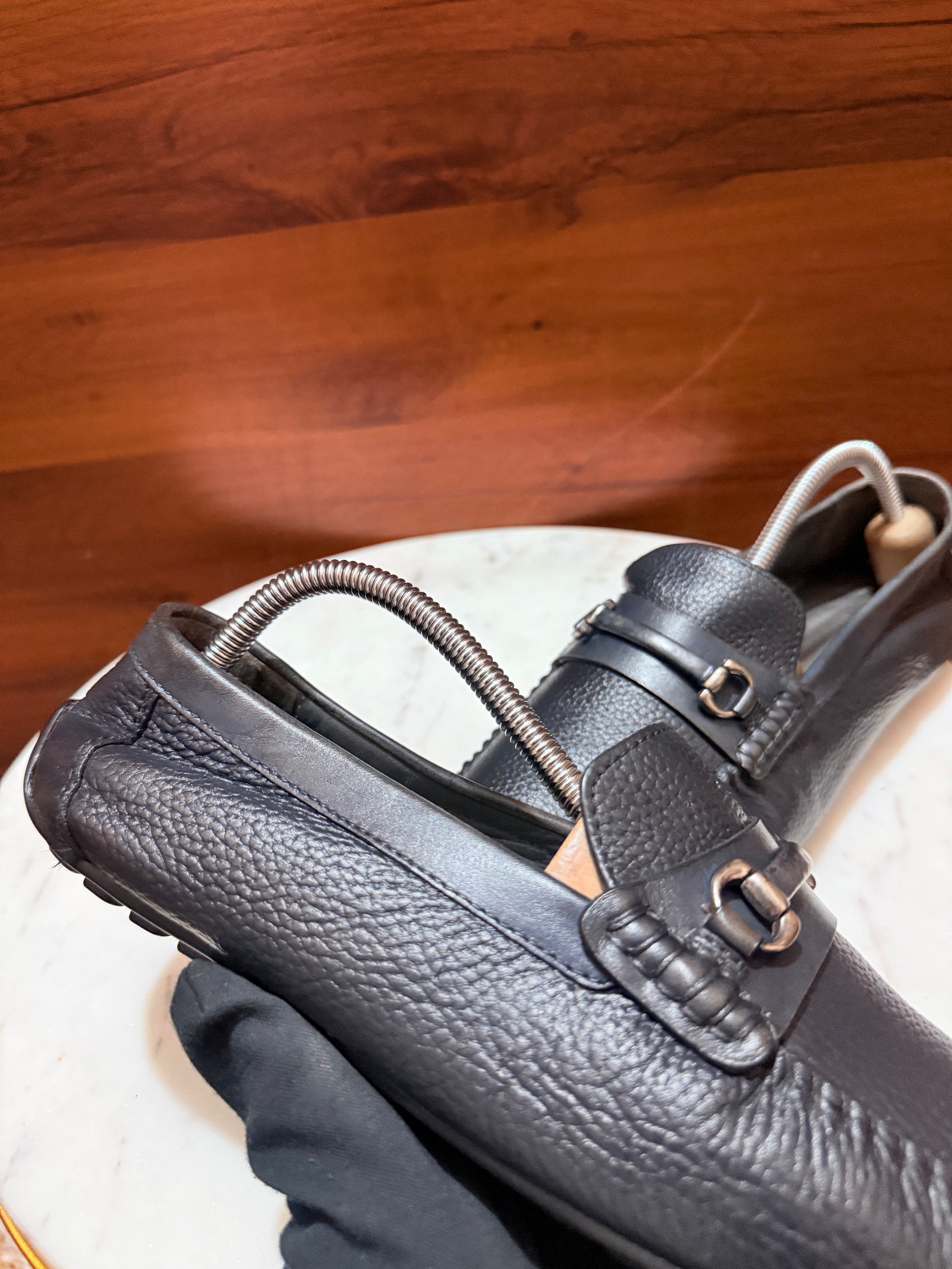 Rosso Brunello Pebbled Leather Gancini Bit Driving Loafers