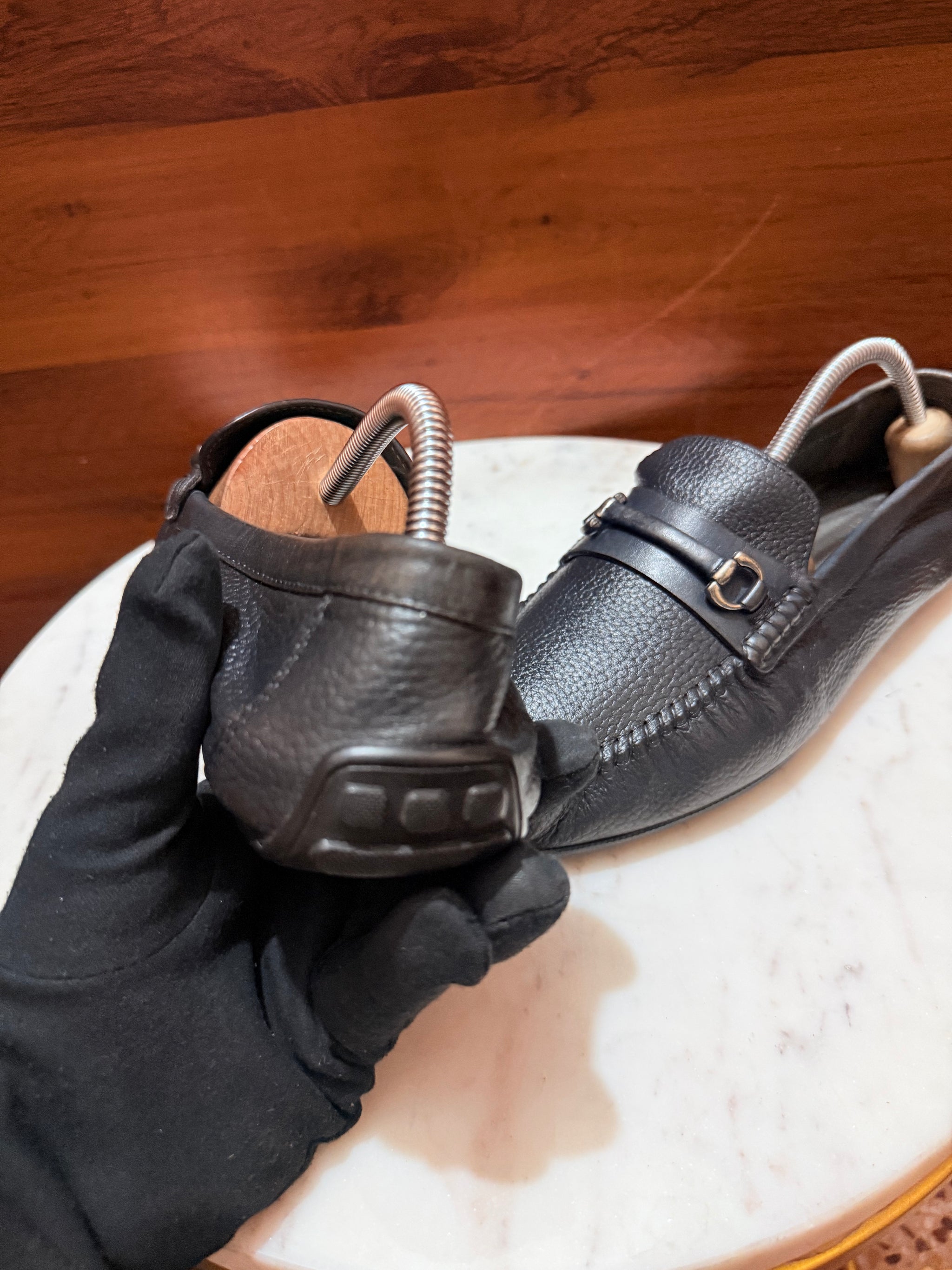 Rosso Brunello Pebbled Leather Gancini Bit Driving Loafers