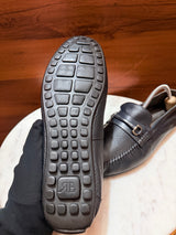 Rosso Brunello Pebbled Leather Gancini Bit Driving Loafers