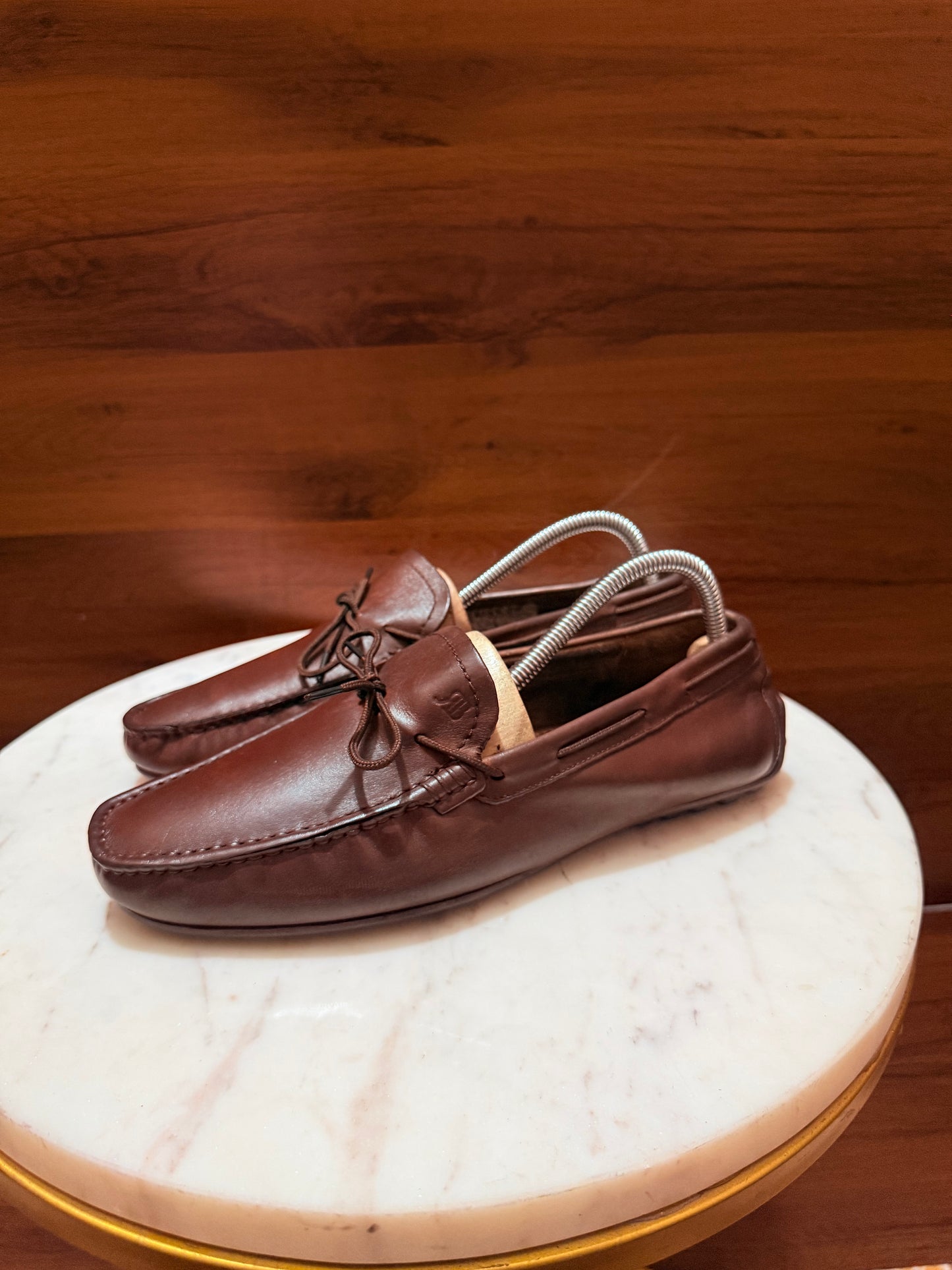 Rosso Brunello Leather Lace-Tie Driving Loafers